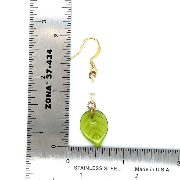 Fashion Pearl/Leaf Dangle Earrings - Picture 3 of 3